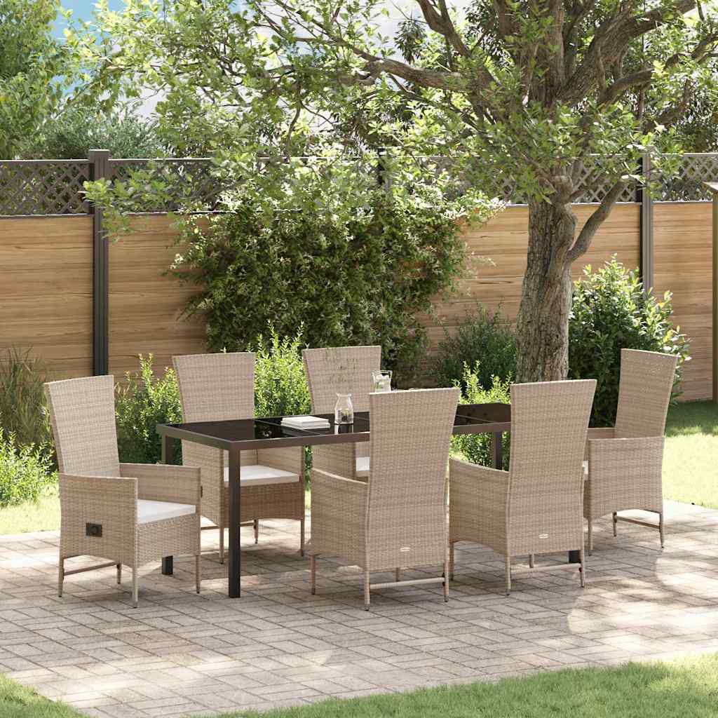 Have Spisebordssæt med pude 7 pcs Beige polyrattan