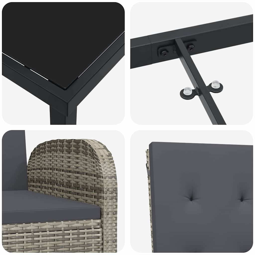 Have Spisebordssæt med pude 3 pcs Grå polyrattan