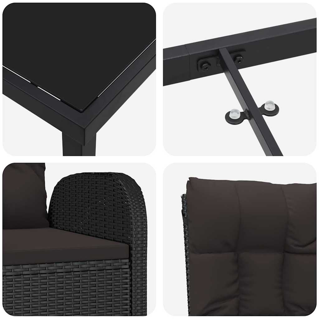Have Spisebordssæt med pude 7 pcs Sort polyrattan