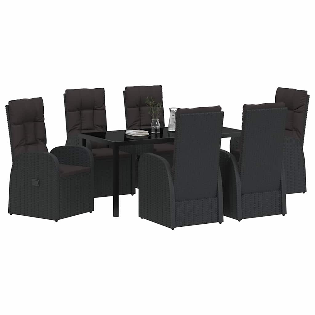 Have Spisebordssæt med pude 7 pcs Sort polyrattan