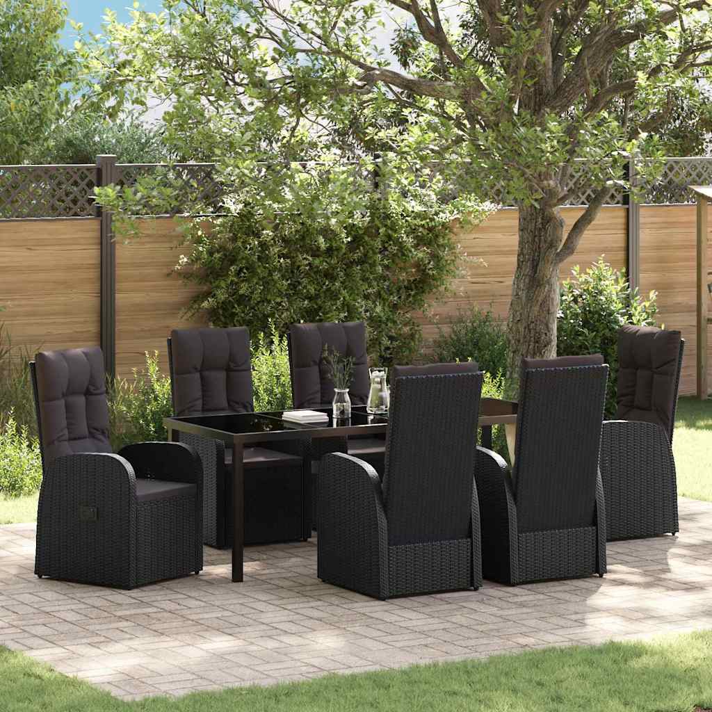 Have Spisebordssæt med pude 7 pcs Sort polyrattan