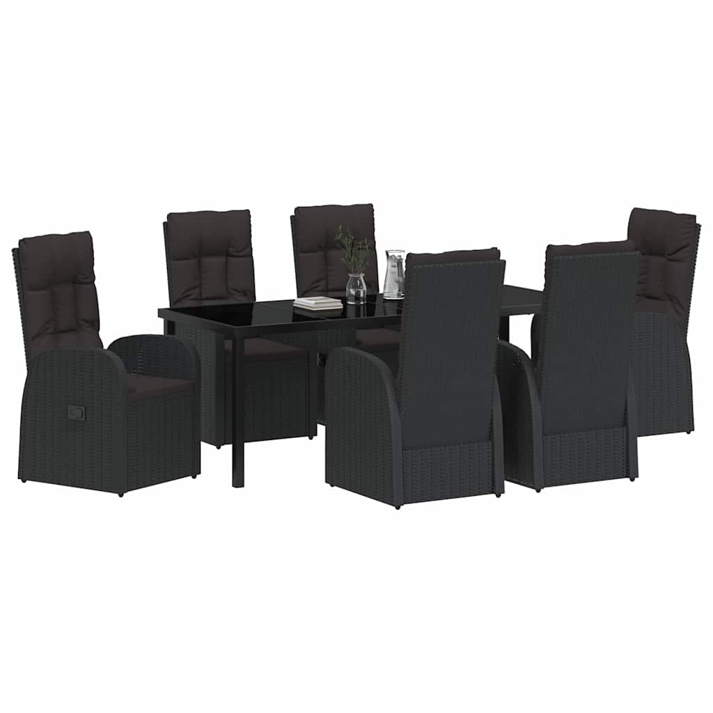 Have Spisebordssæt med pude 7 pcs Sort polyrattan