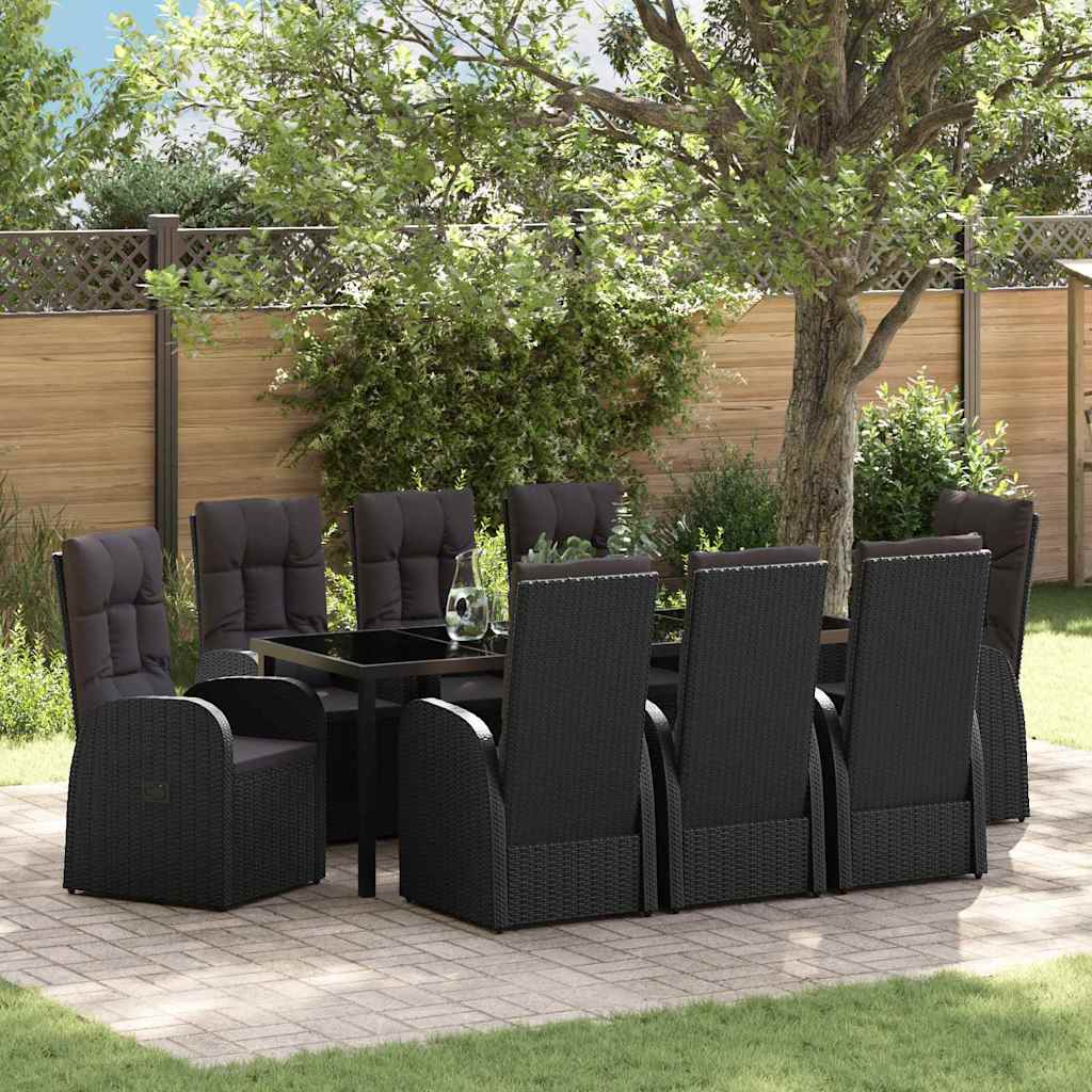 Have Spisebordssæt med pude 9 pcs Sort polyrattan