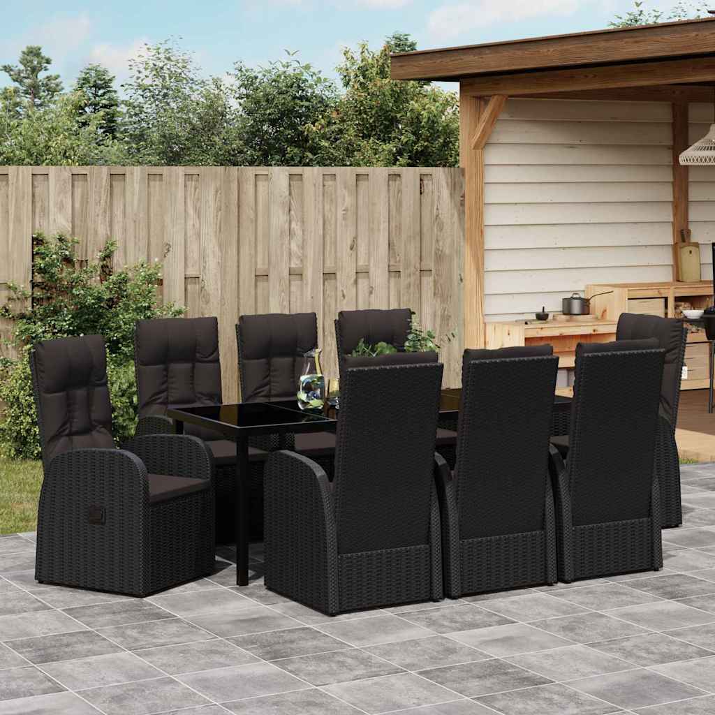 Have Spisebordssæt med pude 9 pcs Sort polyrattan