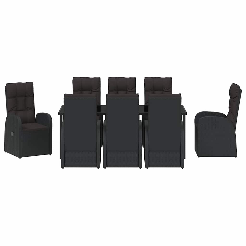 Have Spisebordssæt med pude 9 pcs Sort polyrattan