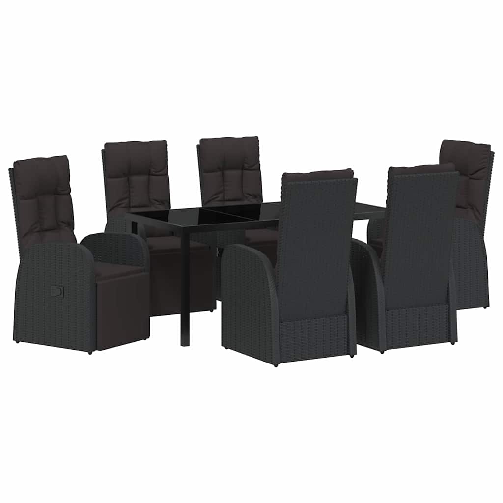 Have Spisebordssæt med pude 7 pcs Sort polyrattan