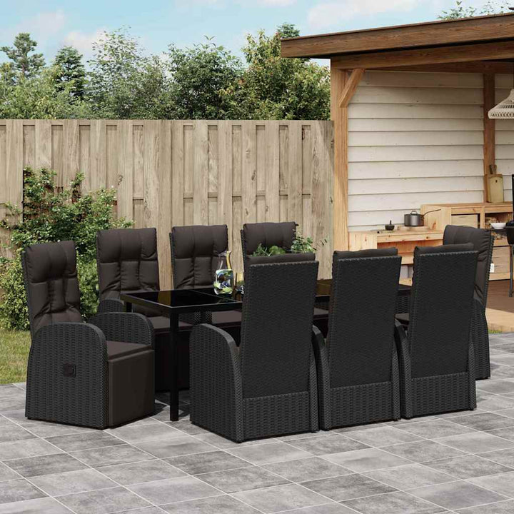 Have Spisebordssæt med pude 9 pcs Sort polyrattan