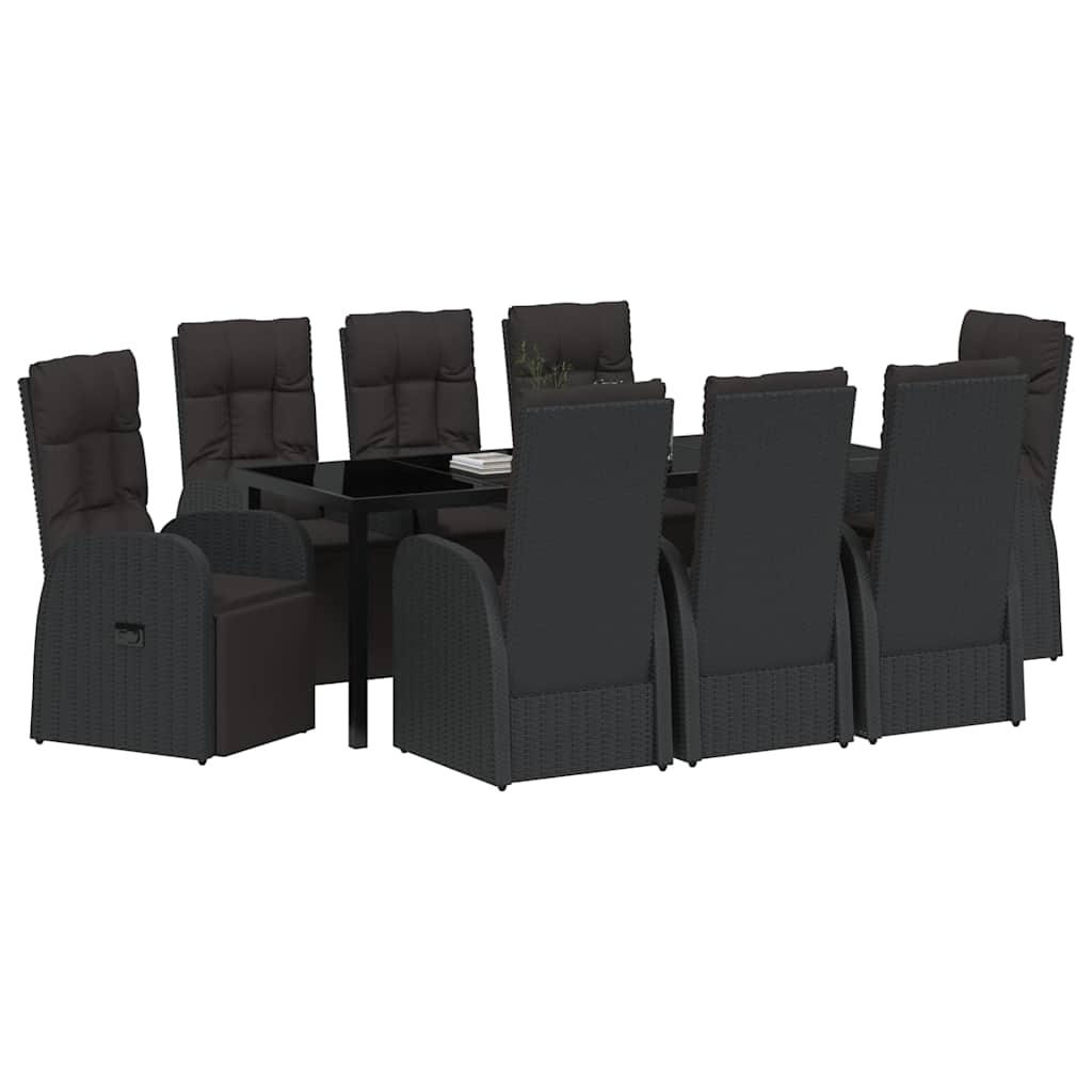 Have Spisebordssæt med pude 9 pcs Sort polyrattan
