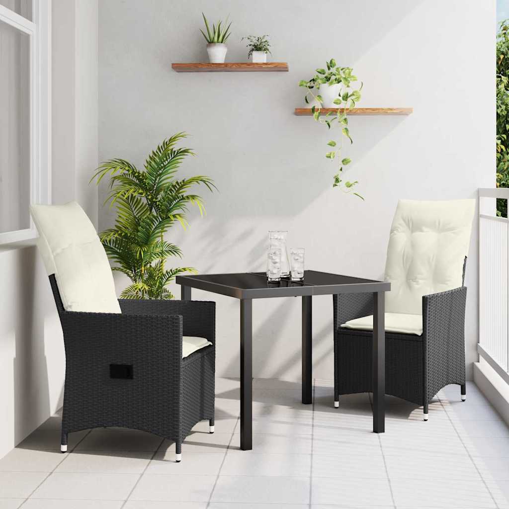 Have Spisebordssæt med pude 3 pcs Sort polyrattan