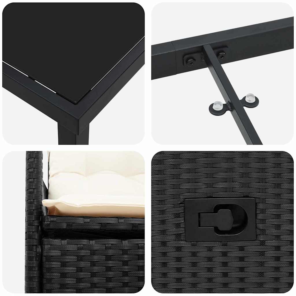Have Spisebordssæt med pude 5 pcs Sort polyrattan