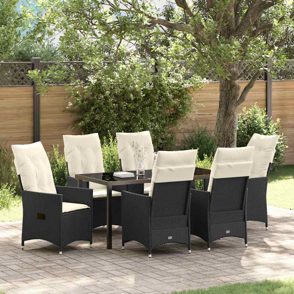 Have Spisebordssæt med pude 7 pcs Sort polyrattan