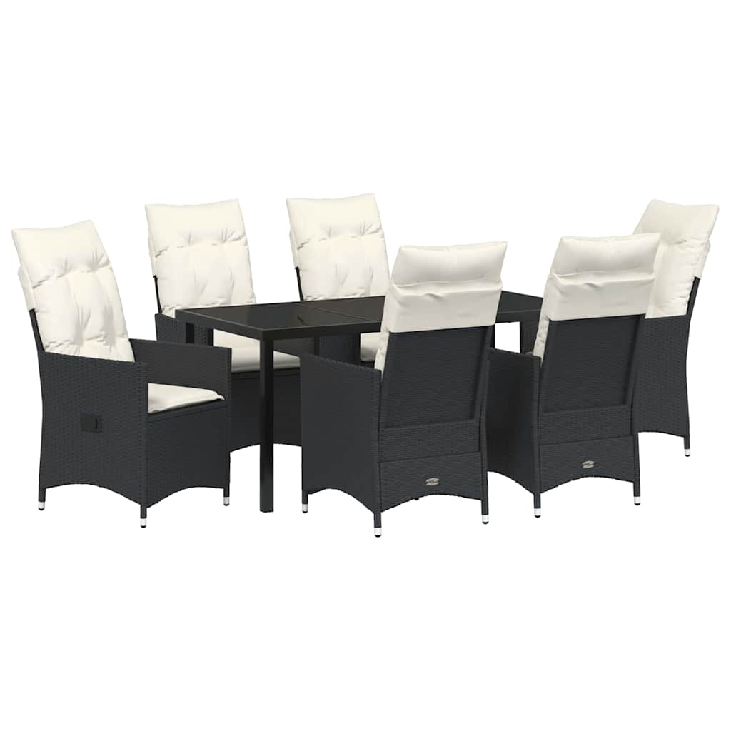 Have Spisebordssæt med pude 7 pcs Sort polyrattan