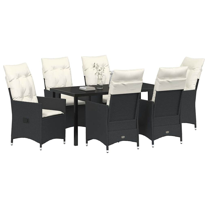 Have Spisebordssæt med pude 7 pcs Sort polyrattan