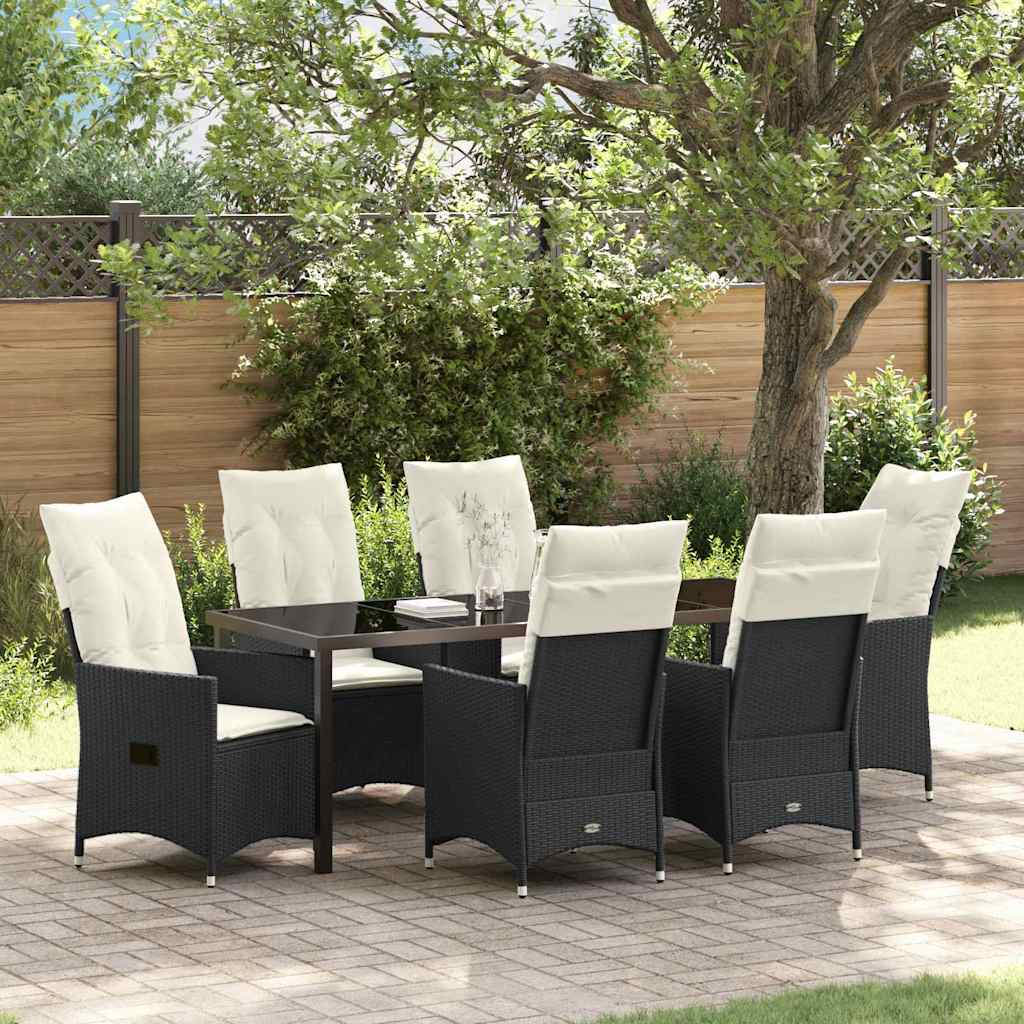 Have Spisebordssæt med pude 7 pcs Sort polyrattan