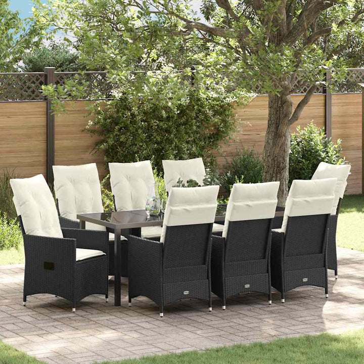 Have Spisebordssæt med pude 9 pcs Sort polyrattan
