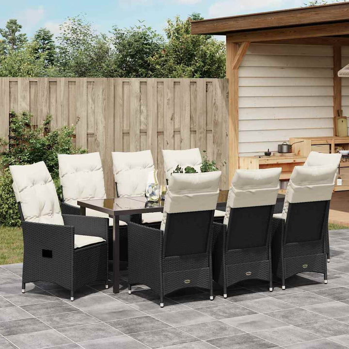 Have Spisebordssæt med pude 9 pcs Sort polyrattan