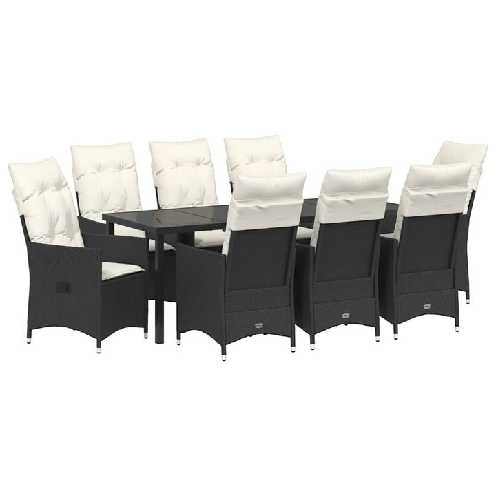 Have Spisebordssæt med pude 9 pcs Sort polyrattan