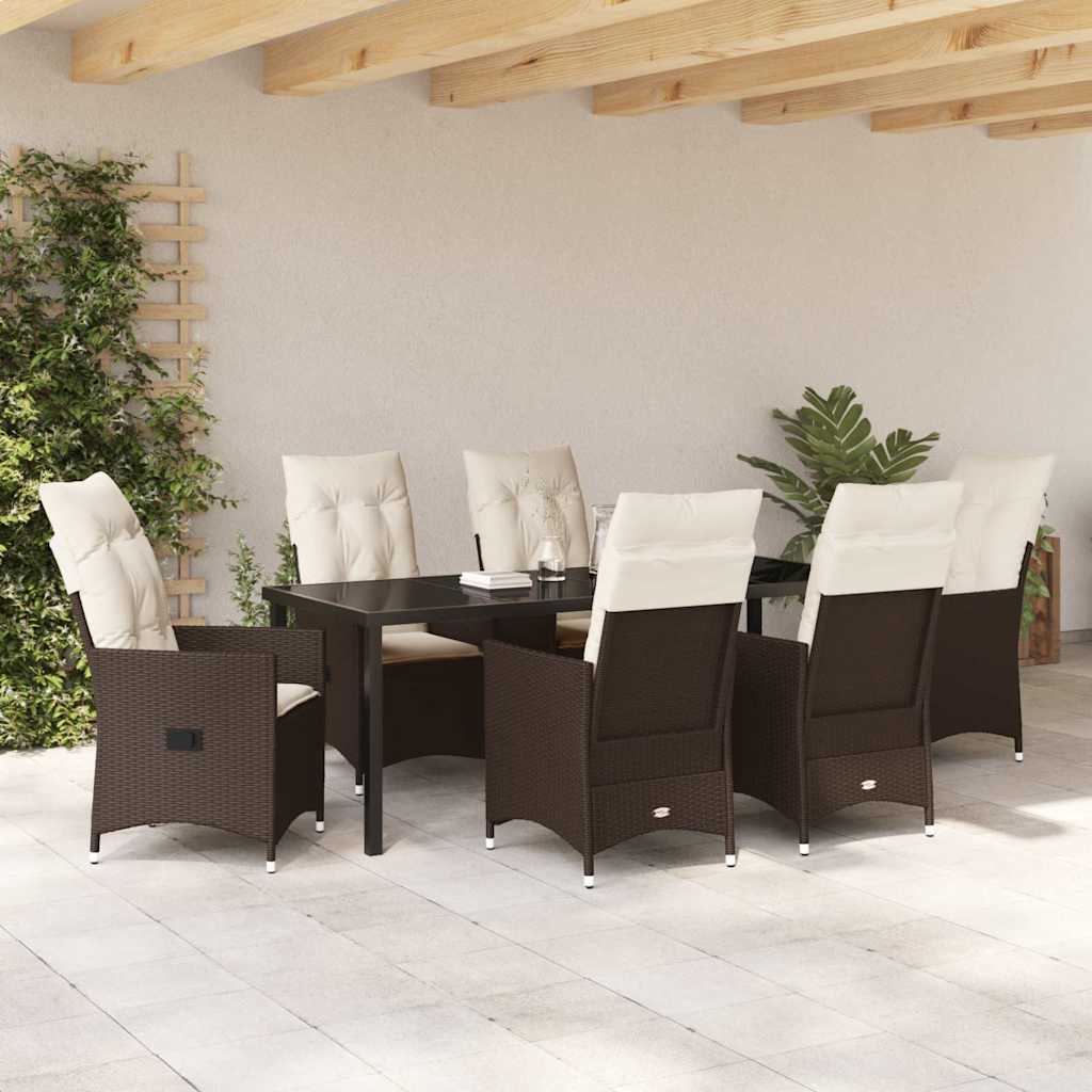 Have Spisebordssæt med pude 7 pcs Brun polyrattan