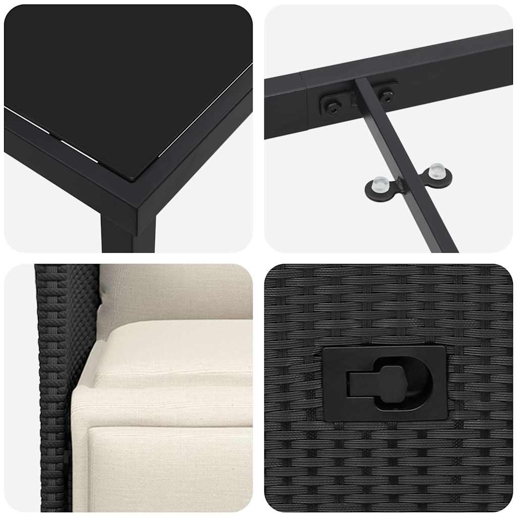 Have Spisebordssæt med pude 7 pcs Sort polyrattan