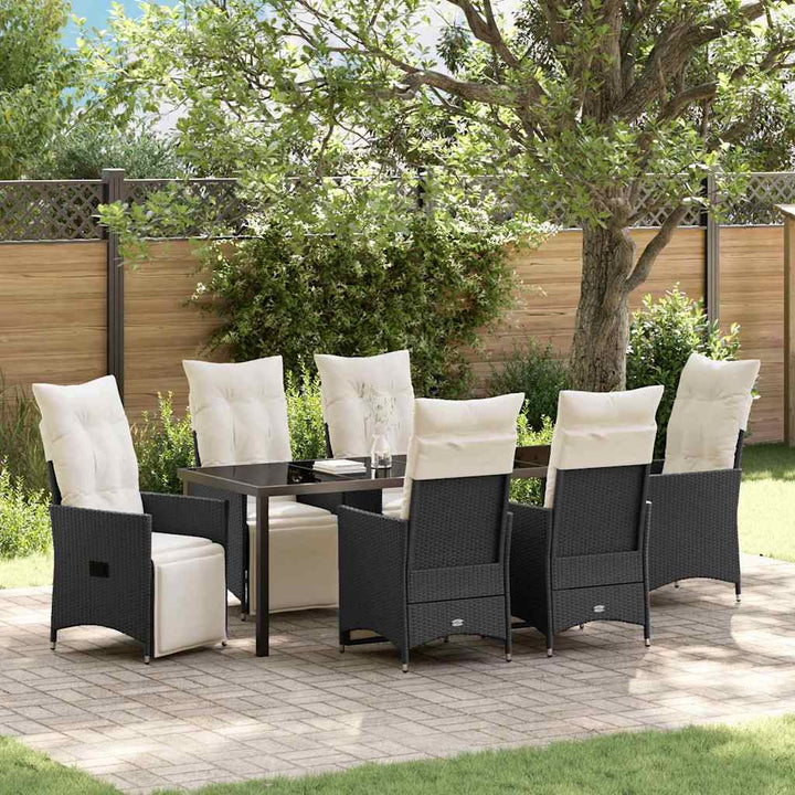 Have Spisebordssæt med pude 7 pcs Sort polyrattan