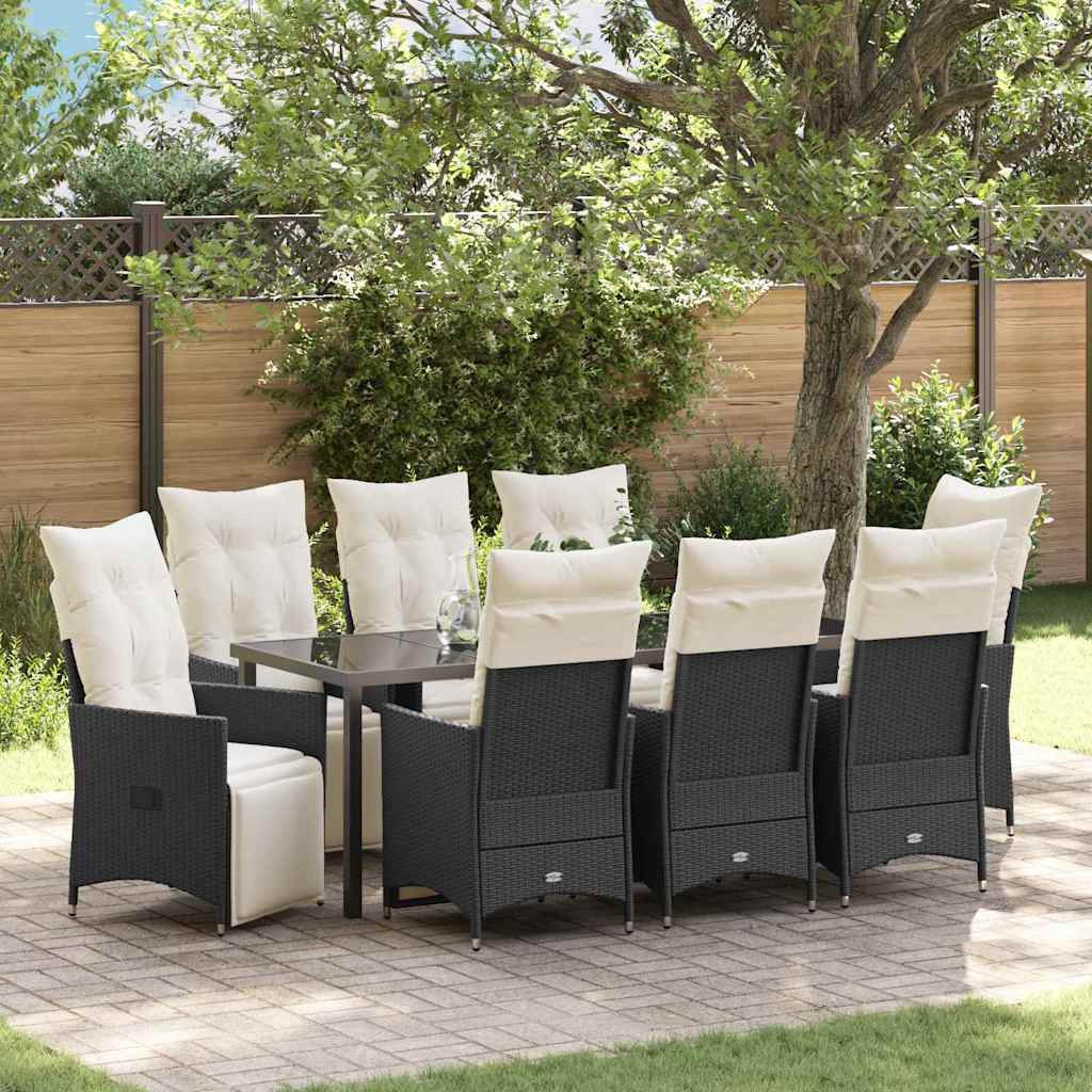 Have Spisebordssæt med pude 9 pcs Sort polyrattan
