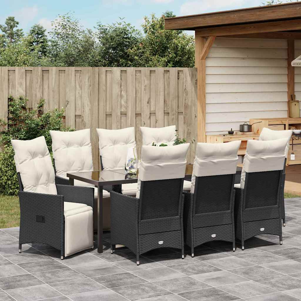 Have Spisebordssæt med pude 9 pcs Sort polyrattan