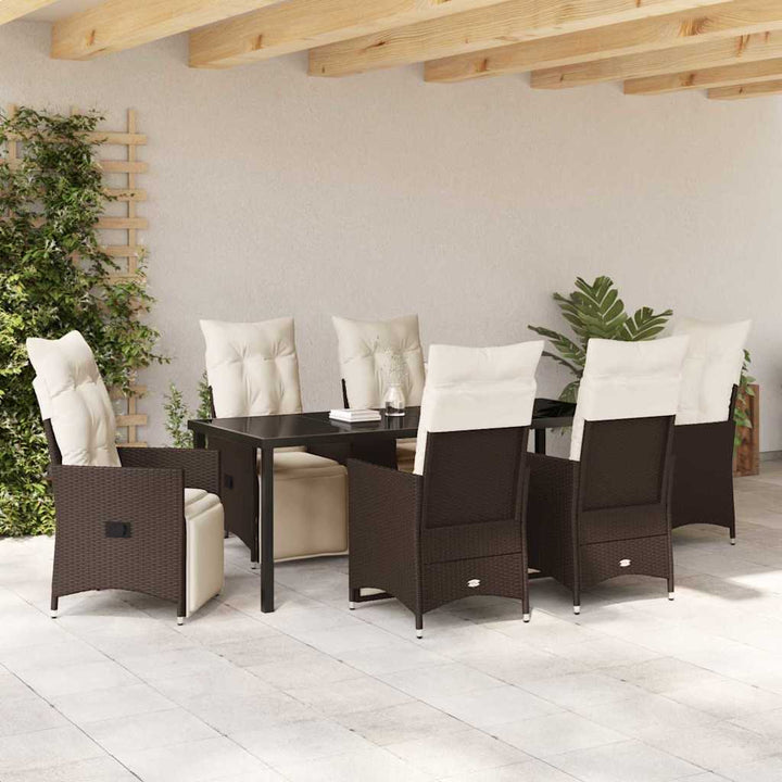 Have Spisebordssæt med pude 7 pcs Brun polyrattan