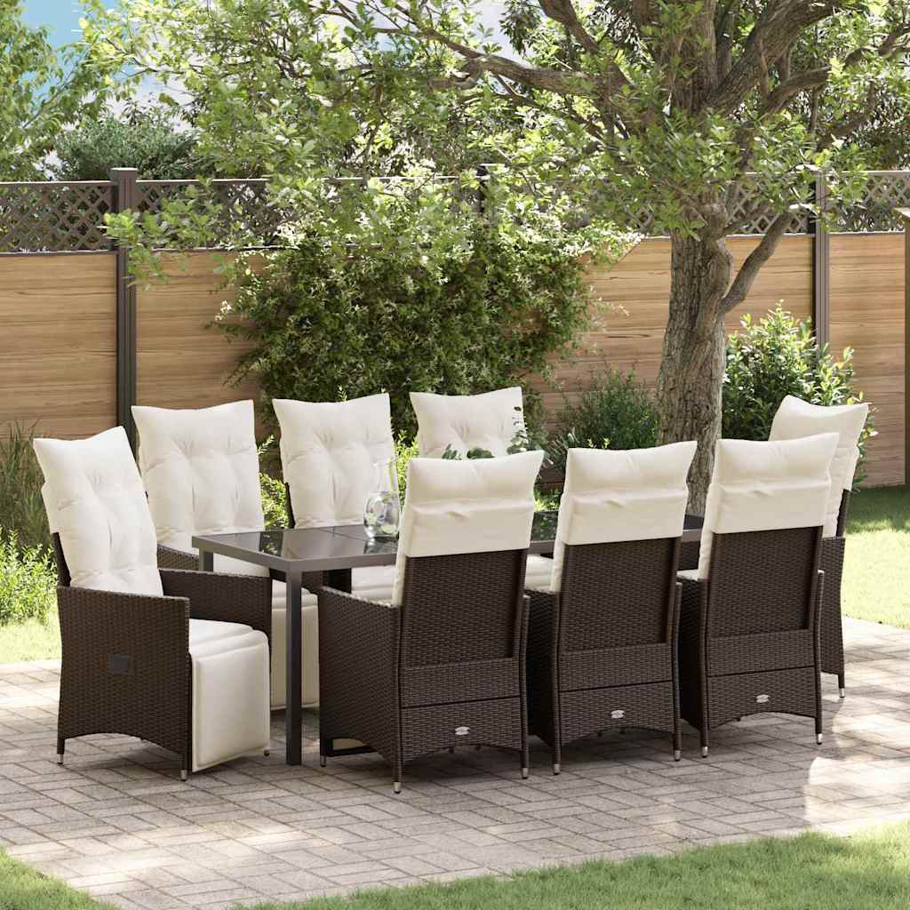 Have Spisebordssæt med pude 9 pcs Brun polyrattan