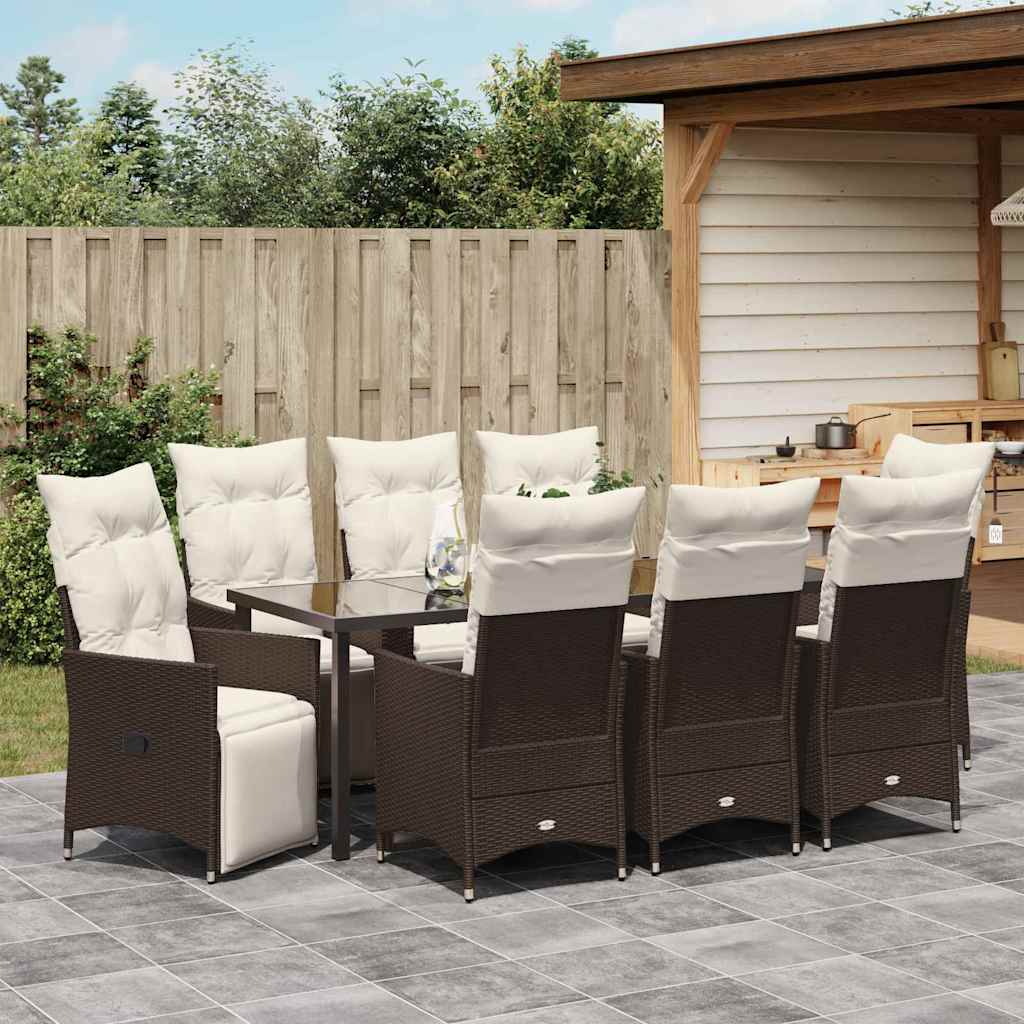 Have Spisebordssæt med pude 9 pcs Brun polyrattan