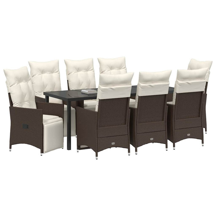 Have Spisebordssæt med pude 9 pcs Brun polyrattan
