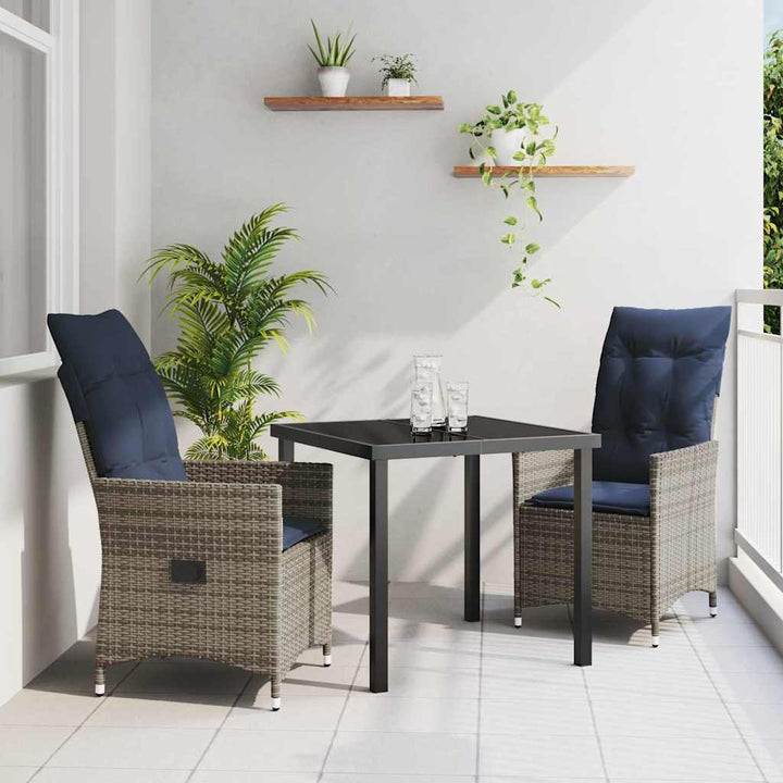 Bord- og stol sæt med pude 3 pcs Grå PE Rattan