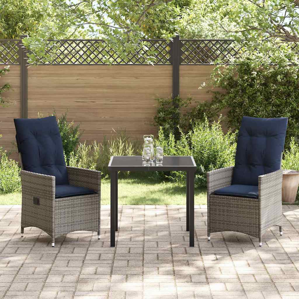 Bord- og stol sæt med pude 3 pcs Grå PE Rattan
