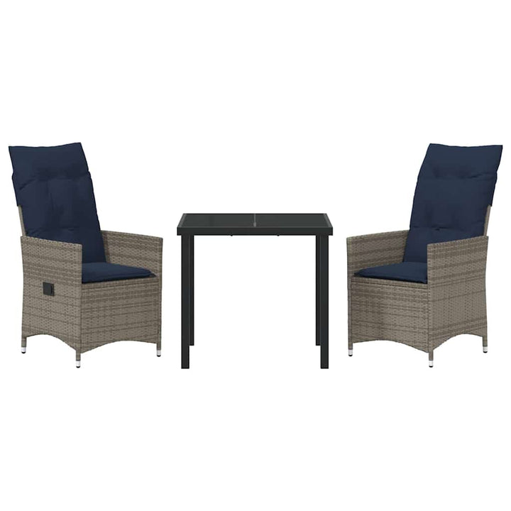 Bord- og stol sæt med pude 3 pcs Grå PE Rattan