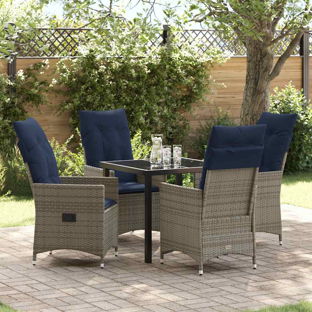 Bord- og stol sæt med pude 5 pcs Grå PE Rattan