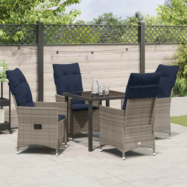 Bord- og stol sæt med pude 5 pcs Grå PE Rattan