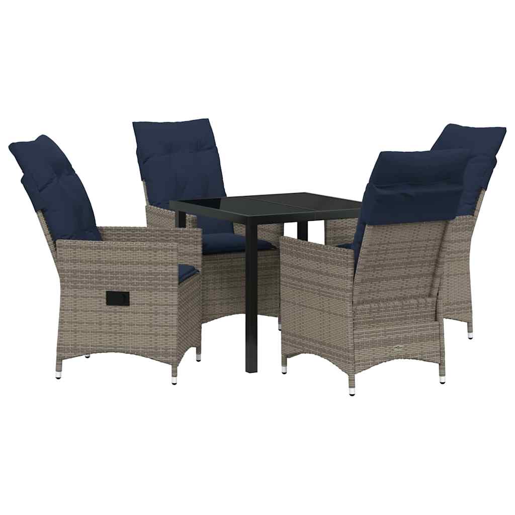 Bord- og stol sæt med pude 5 pcs Grå PE Rattan