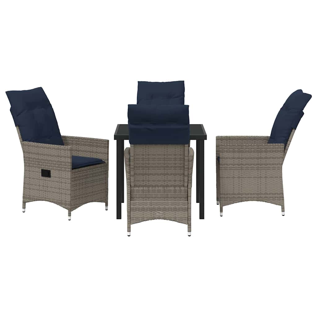 Bord- og stol sæt med pude 5 pcs Grå PE Rattan