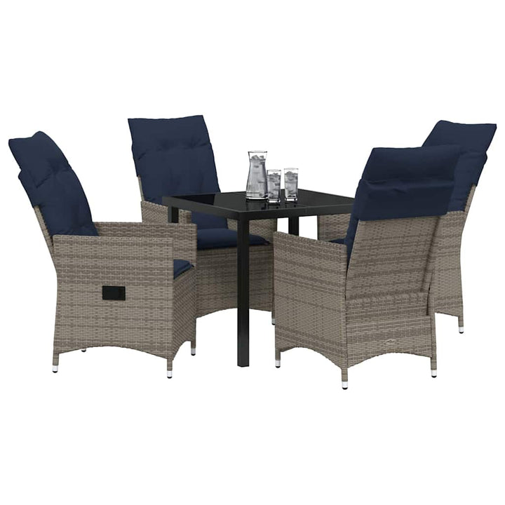 Bord- og stol sæt med pude 5 pcs Grå PE Rattan
