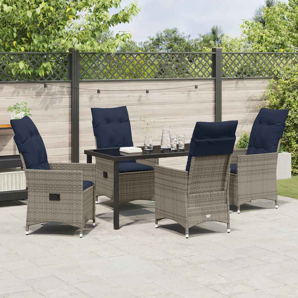 Bord- og stol sæt med pude 5 pcs Grå PE Rattan
