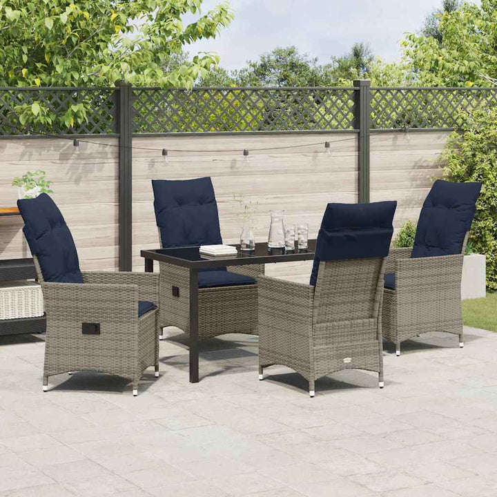 Bord- og stol sæt med pude 5 pcs Grå PE Rattan