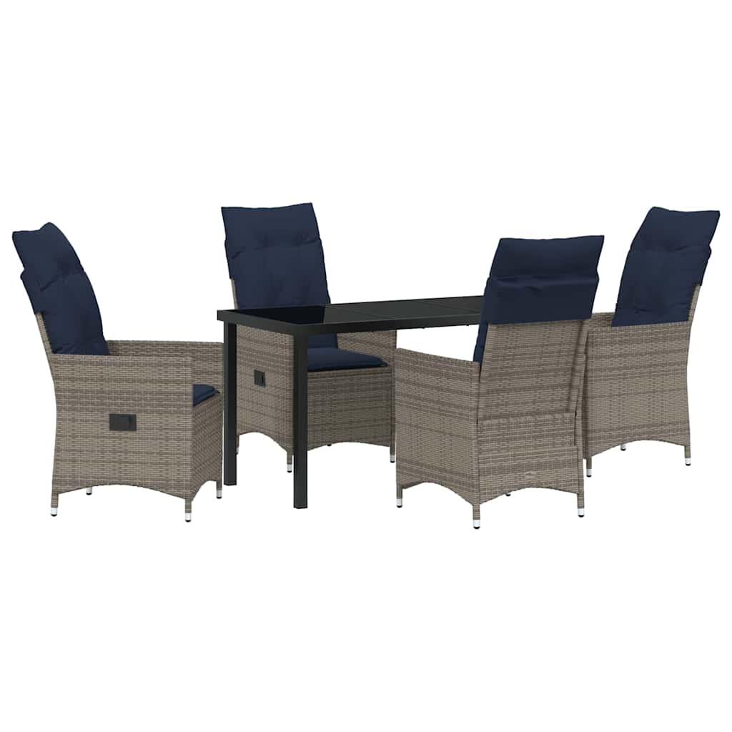 Bord- og stol sæt med pude 5 pcs Grå PE Rattan