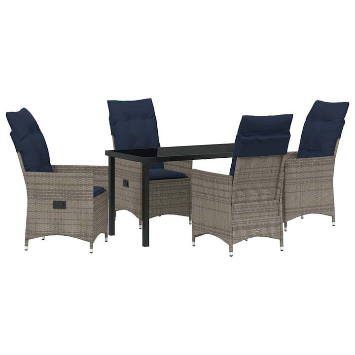 Bord- og stol sæt med pude 5 pcs Grå PE Rattan