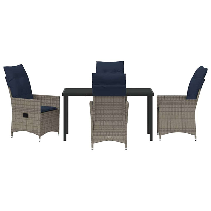Bord- og stol sæt med pude 5 pcs Grå PE Rattan