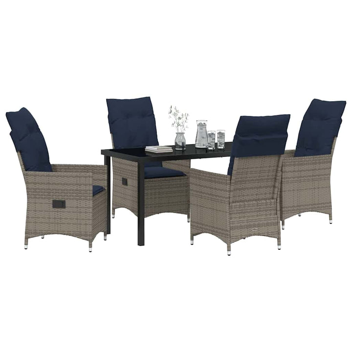 Bord- og stol sæt med pude 5 pcs Grå PE Rattan