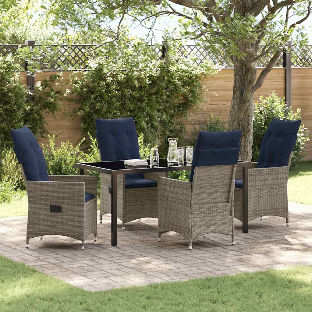 Bord- og stol sæt med pude 5 pcs Grå PE Rattan