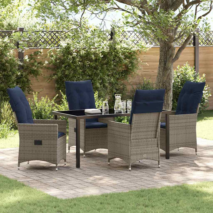 Bord- og stol sæt med pude 5 pcs Grå PE Rattan