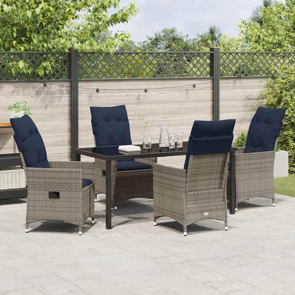 Bord- og stol sæt med pude 5 pcs Grå PE Rattan