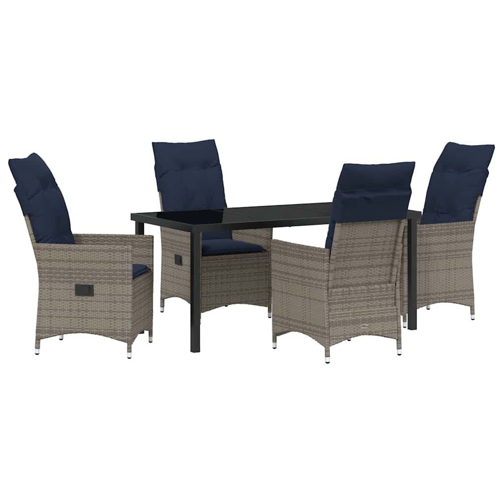 Bord- og stol sæt med pude 5 pcs Grå PE Rattan