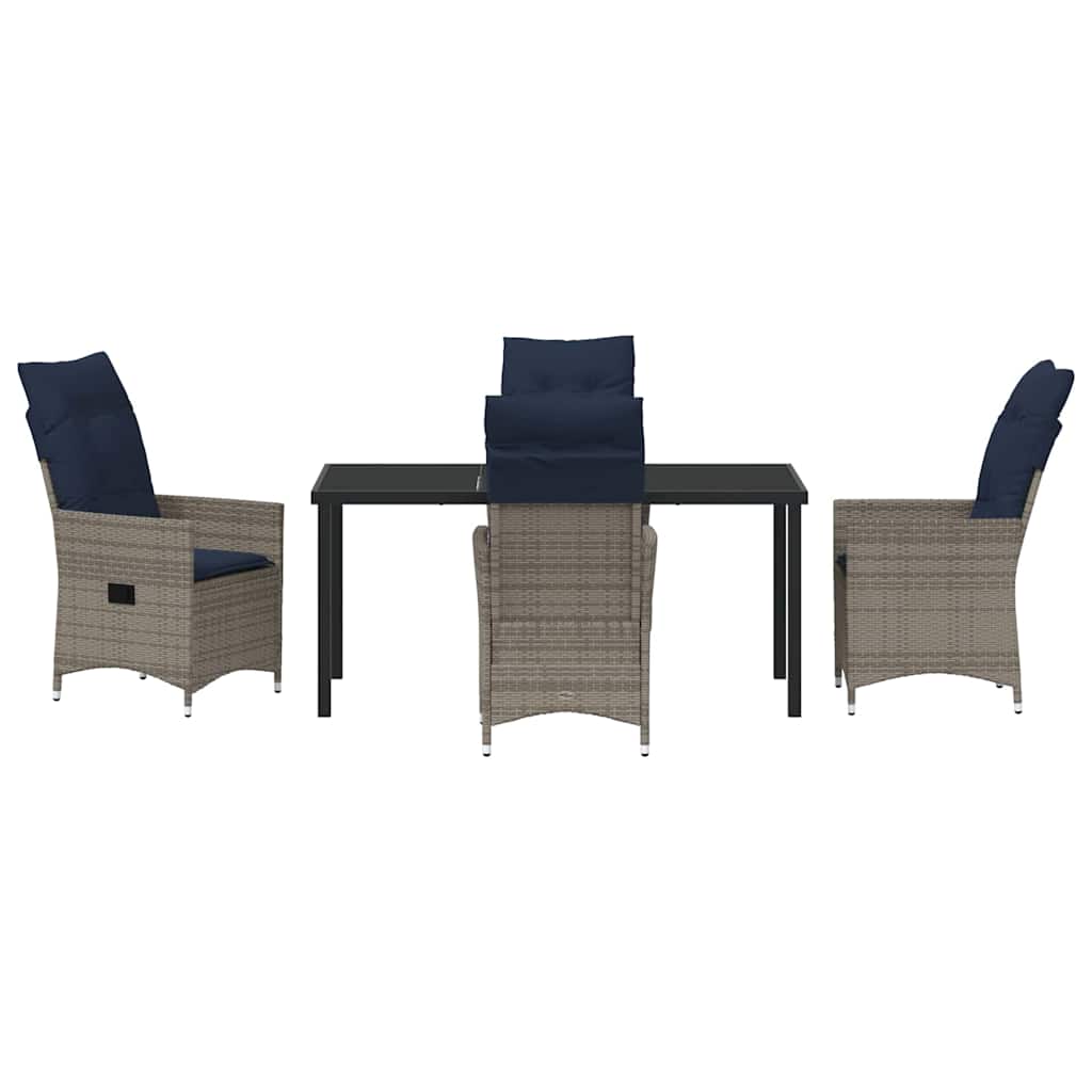 Bord- og stol sæt med pude 5 pcs Grå PE Rattan