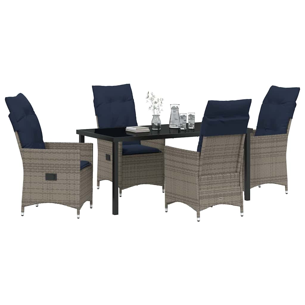 Bord- og stol sæt med pude 5 pcs Grå PE Rattan